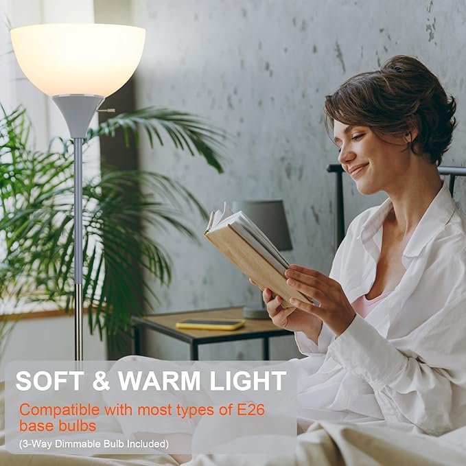Floor Lamp, LED Standing Lamp 3 Way Dimmable Brightness Floor Lamp Rotary Switch Floor Lamps Modern Industrial Lamp with Shade, Tall Lamps for Living Room Bedroom Office Dining Room (Grey) - LeafyLoom