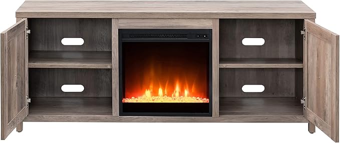 Henn&Hart Rectangular TV Stand with Crystal Fireplace for TV's up to 65" in Gray Oak, TV Stands for the Living Room - LeafyLoom