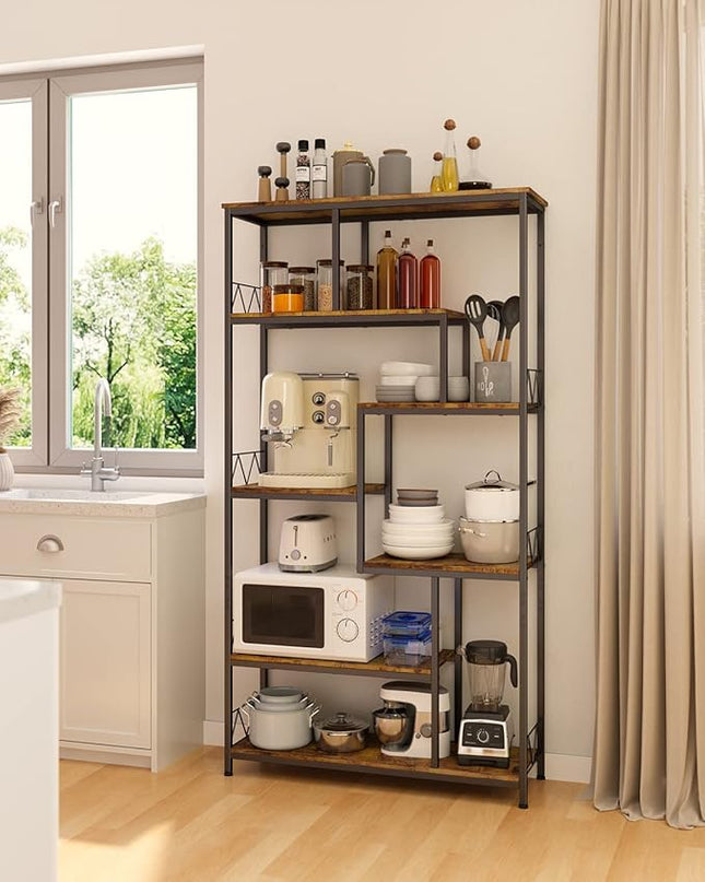 Gizoon 71” Industrial Bookshelves for Storage, Tall Display Etagere 8-Shelves for Bedroom, Metal Frame Staggered Bookcases for Bedroom, Living Room, Home Office, Retro - LeafyLoom
