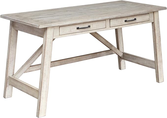 Signature Design by Ashley Carynhurst Farmhouse 60" Home Office Desk with Drawers, Distressed White & Bellaby Farmhouse Pier with 3 Adjustable Shelves, Whitewash - LeafyLoom