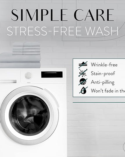 Danjor Linens Full Size Sheets Set - 6 Piece Set Including 4 Pillowcases- Deep Pockets - Breathable, Soft Bed Sheets - Wrinkle Free - Machine Washable - Light Grey Bed Sheets - 6 pc - LeafyLoom