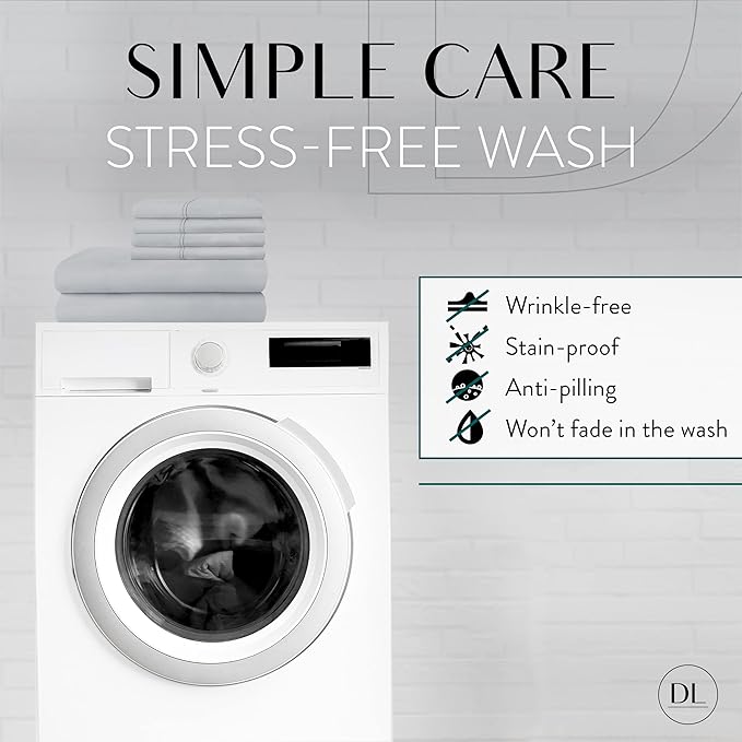 Danjor Linens Full Size Sheets Set - 6 Piece Set Including 4 Pillowcases- Deep Pockets - Breathable, Soft Bed Sheets - Wrinkle Free - Machine Washable - Light Grey Bed Sheets - 6 pc - LeafyLoom