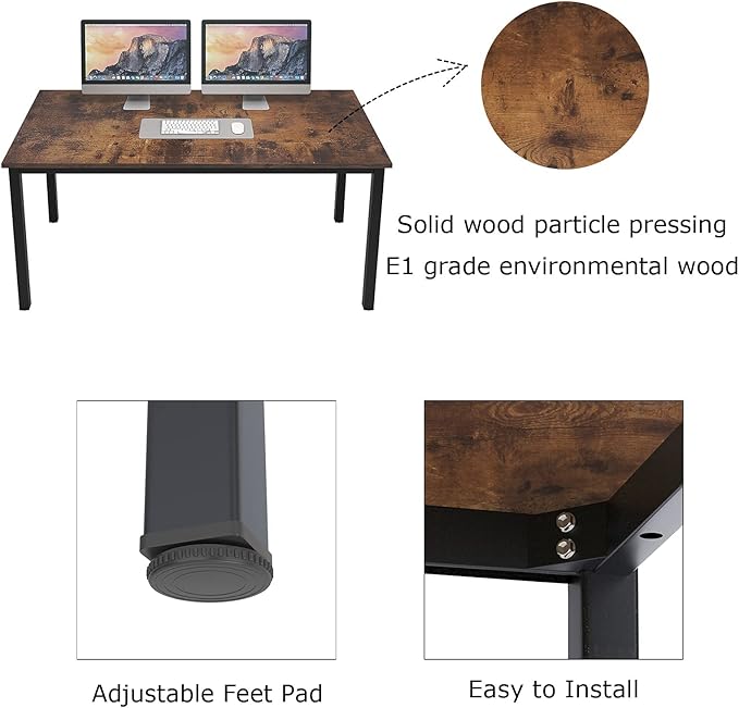 SogesGame Computer Desk,55.1 inch Desk& Workstations for Home Office, Writing Study Corner Desk,Modern Simple Style Laptop Table,Easy to Assemble, Retro - LeafyLoom