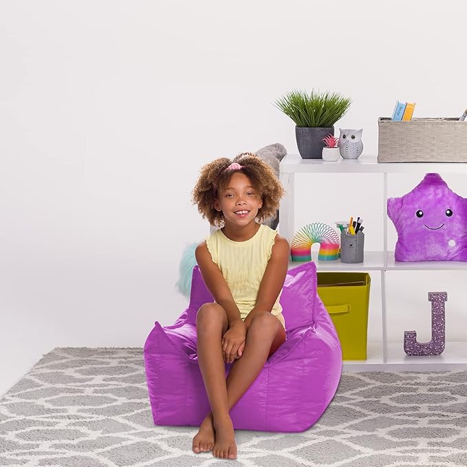Posh Creations Bean Bag Chair Structured Comfy Seat Use for Gaming, Reading and Watching TV, Newport, Purple - LeafyLoom