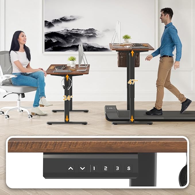 STARY Electric Memory Preset 55 x 24 Inches Adjustable Height Computer Workstation Sit Stand Home Office Desk with Splice Board, 5524, Rustic Brown/Black Frame - LeafyLoom