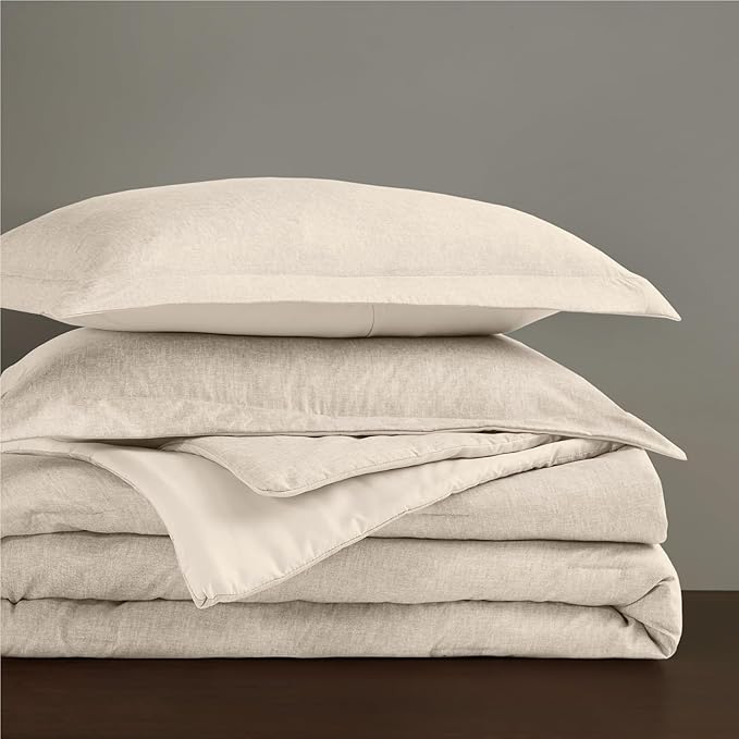 Beige Comforter Set Twin Size - Taupe Soft Luxury Chambray Printed, All Season Lightweight Breathable Bedding Set, 2 Pieces Including 1 Comforter and 1 Pillow Sham - LeafyLoom