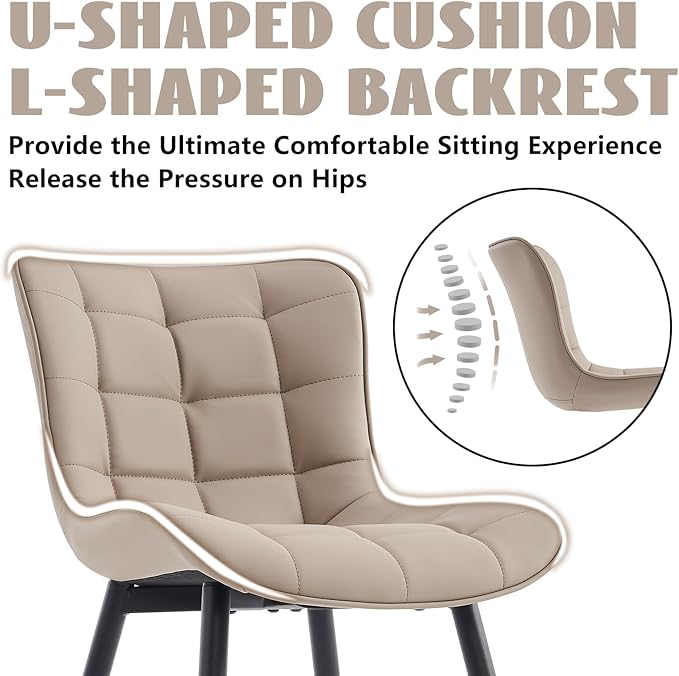 YOUTASTE Khaki Dining Chairs Set of 2 PU Leather Upholstered Modern Armless Dining Room Chair with Back Metal Legs Kitchen Dinner Accent Guest Chairs for Vanity Reception Waiting Room - LeafyLoom