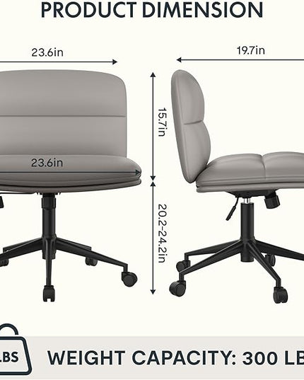 FLEXISPOT Armless Cross Legged Office Chairs Comfy Wide Seat Criss Cross Chair Height Adjustable Reading Chairs with Wheels for Living Room Bedroom Study (Gray) - LeafyLoom