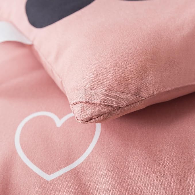 Love Pattern Girls Pink Comforter Set King Size, Cameo Brown Cute Love Heart Sexy Comforter Bedding Set for All Seasons, Soft Microfiber 3 Pieces Comforter Set with Pillowcases - LeafyLoom