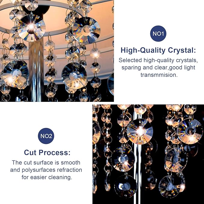 DINGLILIGHTING DLLT Crystal Floor Lamp for Living Room Modern Standing Lamp for Bedroom, Chrome Finish 64” Tall Pole LED Floor Lamp, 9W Bulb Included, Fabric Shade, Silver - LeafyLoom