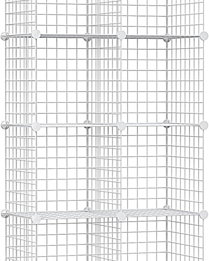 Wolizom Wire Cube Storage, Metal Grids Shelves Bookshelf, Stackable Modular Shelving Organizer, DIY Closet Bookcase Bookshelf, Grid Storage Shelf for Bedroom, Living Room, Office (White, 8 Cube) - LeafyLoom