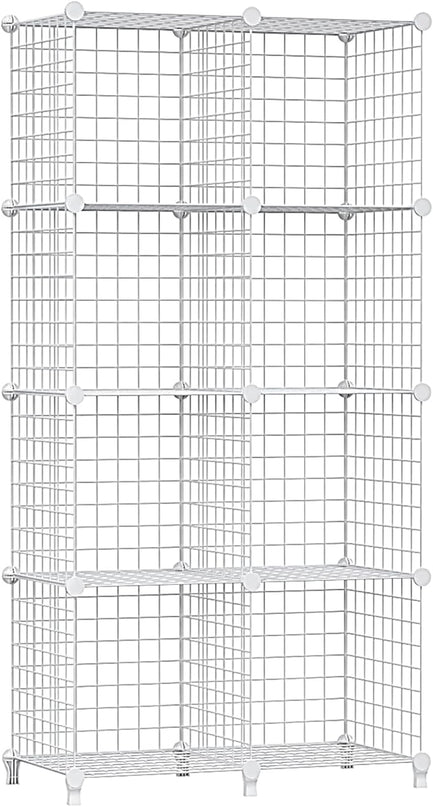 Wolizom Wire Cube Storage, Metal Grids Shelves Bookshelf, Stackable Modular Shelving Organizer, DIY Closet Bookcase Bookshelf, Grid Storage Shelf for Bedroom, Living Room, Office (White, 8 Cube) - LeafyLoom