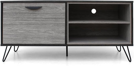Merax Stand for TVs Up to 50 Inch, Modern Entertainment Center with Fold 2 Shelves Cable Management Media Console Table Television Cabinet for Living Room, Bedroom, 47.3" Long, Light Gray - LeafyLoom