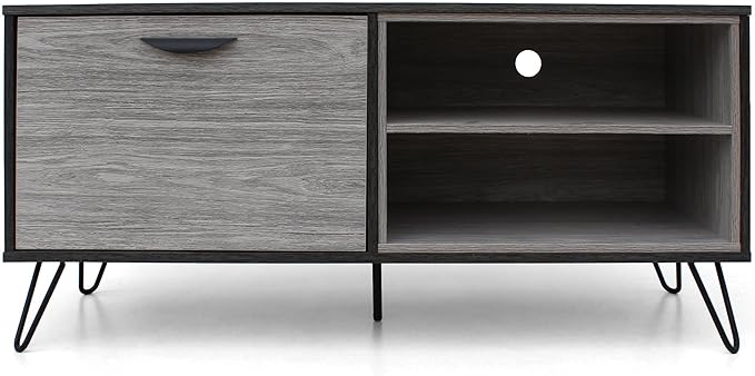 Merax Stand for TVs Up to 50 Inch, Modern Entertainment Center with Fold 2 Shelves Cable Management Media Console Table Television Cabinet for Living Room, Bedroom, 47.3" Long, Light Gray - LeafyLoom