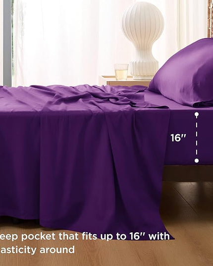 Bedsure Twin XL Sheet Set Dorm Bedding, Cooling Sheets Twin Extra Long Sheets, Rayon Derived from Bamboo, Deep Pocket Up to 16", Hotel Luxury Silky Bedding Sheets & Pillowcases, Plum - LeafyLoom