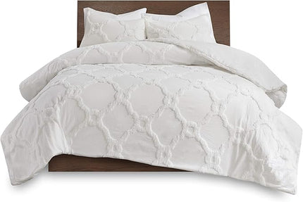 Madison Park Tufted Chenille Cotton Comforter, All Season Bedding Set, Matching Shams, Pacey Shabby Chic, Geometric Ogee Off White King/Cal King(104"x92") 3 Piece - LeafyLoom