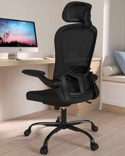 Office Chair, High Back Ergonomic Desk Chair, Breathable Mesh Desk Chair with Adjustable Lumbar Support and Headrest, Swivel Task Chair with flip-up Armrests, Executive Chair for Home Office - LeafyLoom