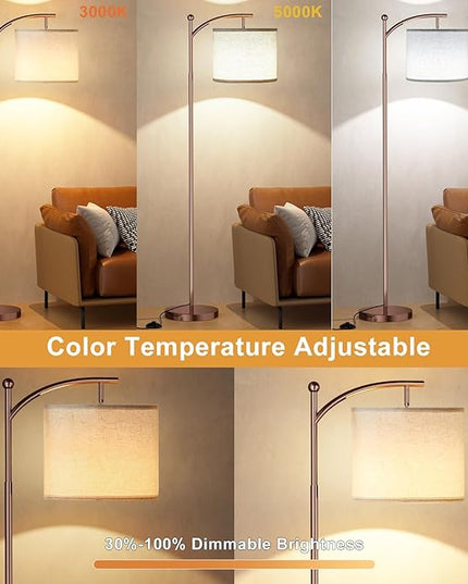 Ambimall Floor Lamp with Remote Control and Stepless Dimmable Bulb, Colors Temperature & Brightness Adjustable, Modern Floor Lamps for Living Room（Beige Shade & Brown Pole） - LeafyLoom