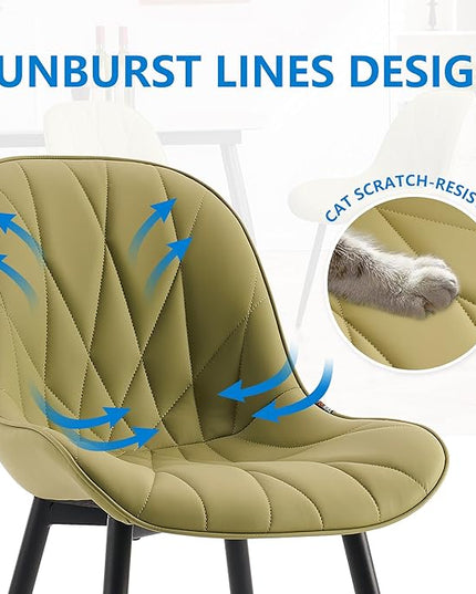 YOUNIKE Dining Chairs Set of 2, Grass Green Comfy Padded Kitchen Chairs, Armless Modern Faux Leather Upholstered Dining Room Chairs, Elegant Dinning Chairs Side Chairs, Loads up to 300LBS - LeafyLoom