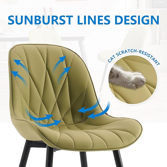 YOUNIKE Dining Chairs Set of 2, Grass Green Comfy Padded Kitchen Chairs, Armless Modern Faux Leather Upholstered Dining Room Chairs, Elegant Dinning Chairs Side Chairs, Loads up to 300LBS - LeafyLoom