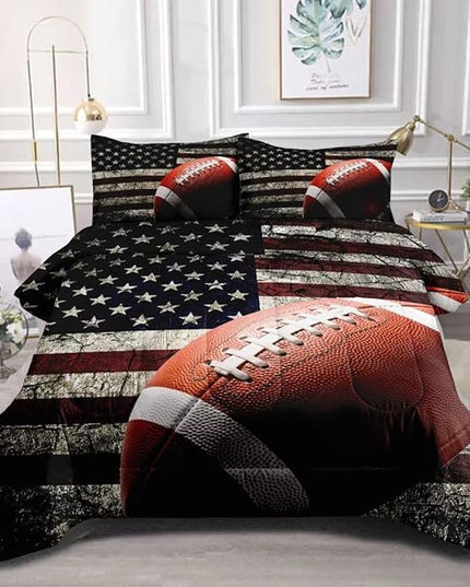 American Football Comforter Set for Boys Teens,Kids Sports Bedding Set Full Size,USA Flag Football Printed Bedroom Sets with 2 Matching Pillow Shams - LeafyLoom