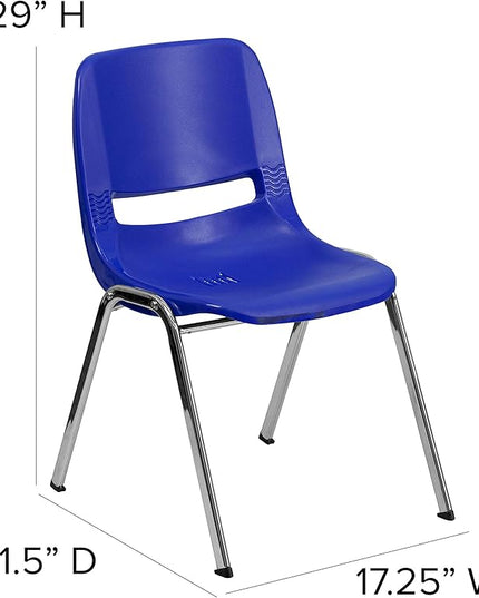 Flash Furniture HERCULES Series 661 lb. Capacity Navy Ergonomic Shell Stack Chair with Chrome Frame and 16'' Seat Height - LeafyLoom
