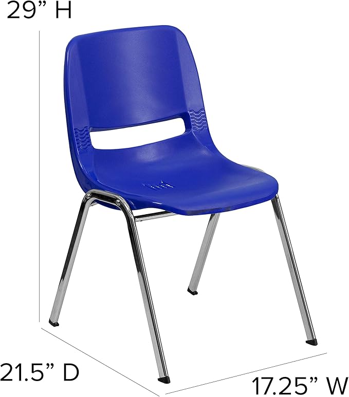 Flash Furniture HERCULES Series 661 lb. Capacity Navy Ergonomic Shell Stack Chair with Chrome Frame and 16'' Seat Height - LeafyLoom