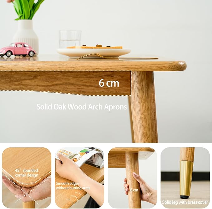 Dining Table, Solid Wood Square Dining Table for Small Space with Copper Decor, Mid Century Kitchen Tables for Island, Modern Oak Wooden Tables, 31.5”D x 31.5" W x 29.5" H (Natural Table Only) - LeafyLoom