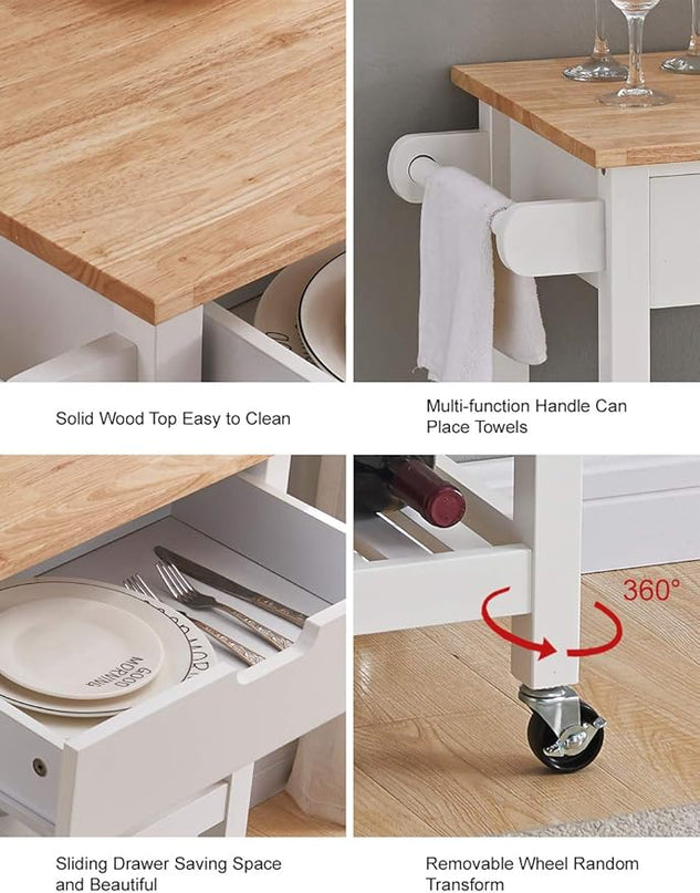 White Small Kitchen Cart, Microwave Cart, 24“ Rolling Portable Kitchen Islands & Carts with Storage - LeafyLoom