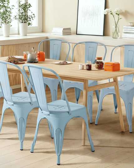 Furmax Metal Dining Chair Indoor Outdoor Use Stackable Chic Side Classic Trattoria Metal Chairs Set of 4 for Kitchen, Dining Room, Bistro and Cafe (Distressed White) - LeafyLoom