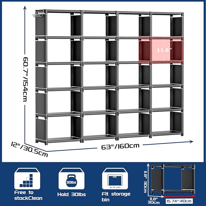 Mavivegue 20 Cube Book Shelf, Storage Organizer, Large DIY Bookcase, Metal Cube Bookshelf, Cubbies Closet Storage Organizer Shelves for Bedroom,Living Room,Home,Office - LeafyLoom