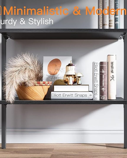 ODK 5-Tier Ladder Shelf, 74 Inches Wall Mounted Ladder Bookshelf with Metal Frame, Open Industrial Shelves for Home Office, Bedroom and Living Room, Black - LeafyLoom