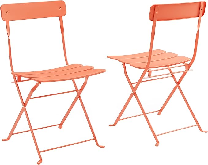 Crosley Furniture CF7390-CO Karlee Retro Metal Indoor/Outdoor 3-Piece Bistro Set with Table and 2 Chairs, Coral - LeafyLoom