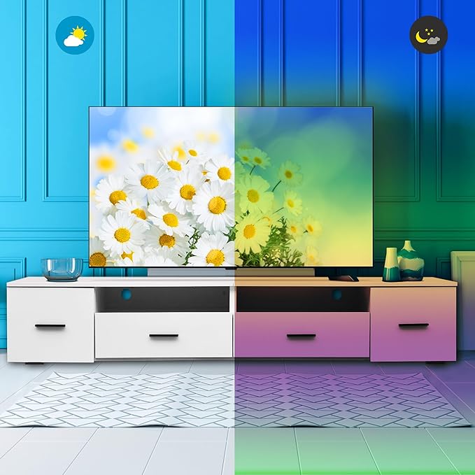 NicBex TV Stand for 90 Inch TV Modern TV Media Console Table with 4 Storage Drawers,Entertainment Center with Storage for Living Room,82.68 Inch,White - LeafyLoom