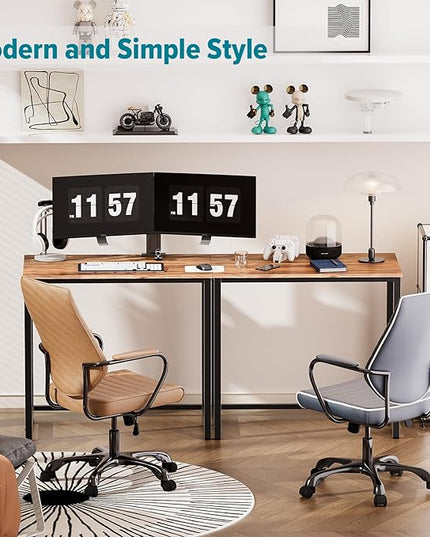 SINPAID Small Computer Desk 31.5 inches Desk for Small Spaces Sturdy Home Office Desk Modern Gaming Desk Study Writing Laptop Table, Brown - LeafyLoom