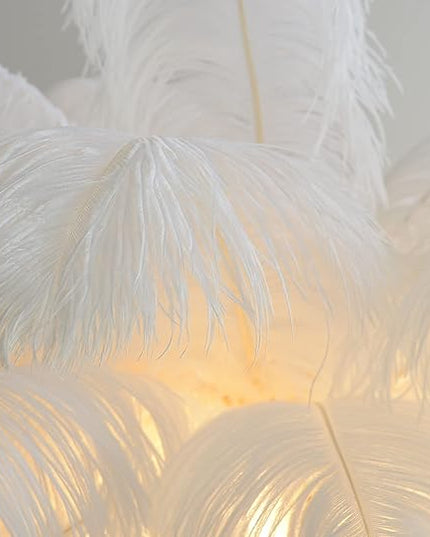 Luxury Resin Ostrich Feather Lamp, 35 Pieces real ostrich feathers,Feather Floor Lamp,Standing Lamp for Living Room, Bedroom and Office 67” Tall Feather Lamp (Pink) - LeafyLoom