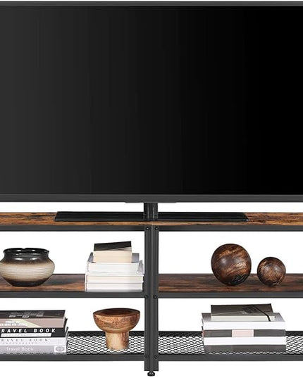 VASAGLE TV Stand, TV Console for TVs Up to 65 Inches, TV Table, 55.1 Inches Width, TV Cabinet with Storage Shelves, Steel Frame, for Living Room, Bedroom, Rustic Brown and Black ULTV094B01 - LeafyLoom