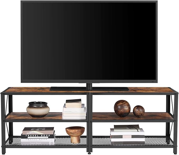 VASAGLE TV Stand, TV Console for TVs Up to 65 Inches, TV Table, 55.1 Inches Width, TV Cabinet with Storage Shelves, Steel Frame, for Living Room, Bedroom, Rustic Brown and Black ULTV094B01 - LeafyLoom