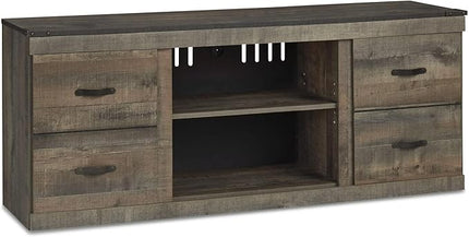 Signature Design by Ashley Trinell Vintage Large TV Stand up to 60" with 3 Adjustable Shelves and Fireplace Option, Dark Brown - LeafyLoom