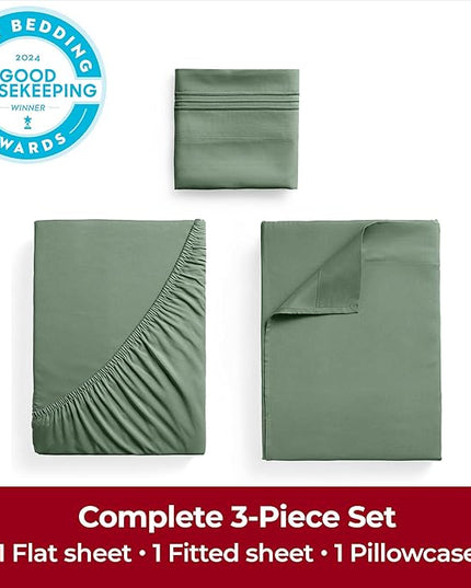 Mellanni Twin XL Sheets Set - 3 PC Iconic Collection Bedding Sheets & Pillowcases - Hotel Luxury, Extra Soft, Cooling Bed Sheets - Deep Pocket up to 16 inch (Twin Extra Long, Sage) - LeafyLoom