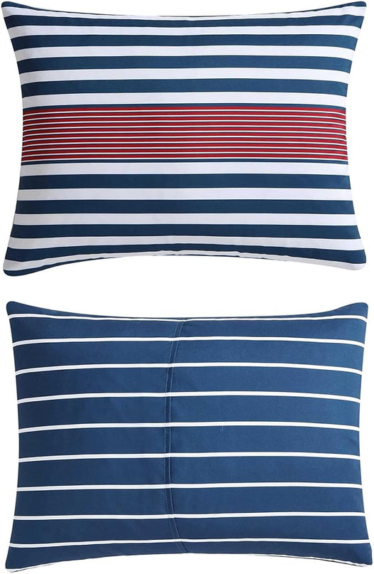 Nautica - Comforter Set, Soft Reversible Bedding with Matching Shams, Striped Home Decor (Kennedy Stripe Navy Blue, Full/Queen) - LeafyLoom
