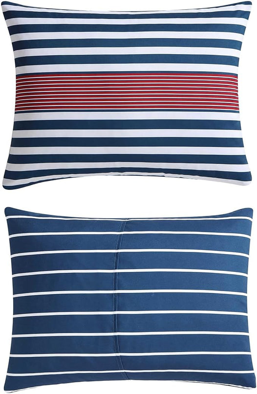 Nautica - Comforter Set, Soft Reversible Bedding with Matching Shams, Striped Home Decor (Kennedy Stripe Navy Blue, King) - LeafyLoom