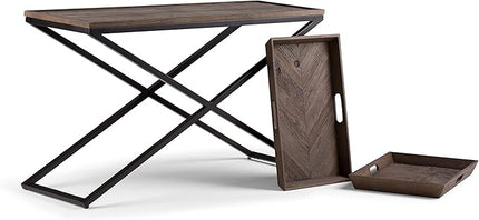 SIMPLIHOME Damien SOLID ELM WOOD 50 Inch Wide Console Table in Distressed Natural Elm, For the Living room, Entryway and Bedroom - LeafyLoom