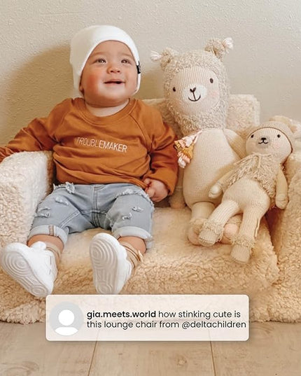 Delta Children Cozee Flip-Out Sherpa 2-in-1 Convertible Chair to Lounger for Kids, Cream - LeafyLoom