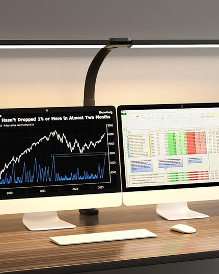 SKYLEO Desk Lamp - Double Head LED Desk Light for Home office - 24W Eye Caring - Touch Control - 5 Color Modes X 11 Brightness Levels - 2400LM - Timmer & Memory Function - Black - LeafyLoom