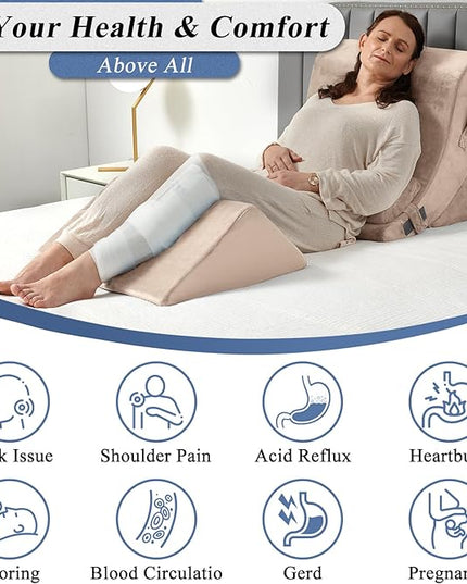Axelrod 4PCS Orthopedic Bed Wedge Pillow Set, Post Surgery Foam for Back, Neck and Leg Pain Relief Comfortable & Adjustable Ortho Pillows- Anti Snoring, Heartburn, Acid Reflux & GERD Sleeping Brown - LeafyLoom