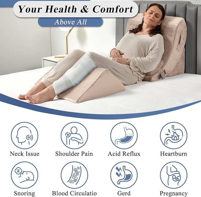 Axelrod 4PCS Orthopedic Bed Wedge Pillow Set, Post Surgery Foam for Back, Neck and Leg Pain Relief Comfortable & Adjustable Ortho Pillows- Anti Snoring, Heartburn, Acid Reflux & GERD Sleeping Brown - LeafyLoom
