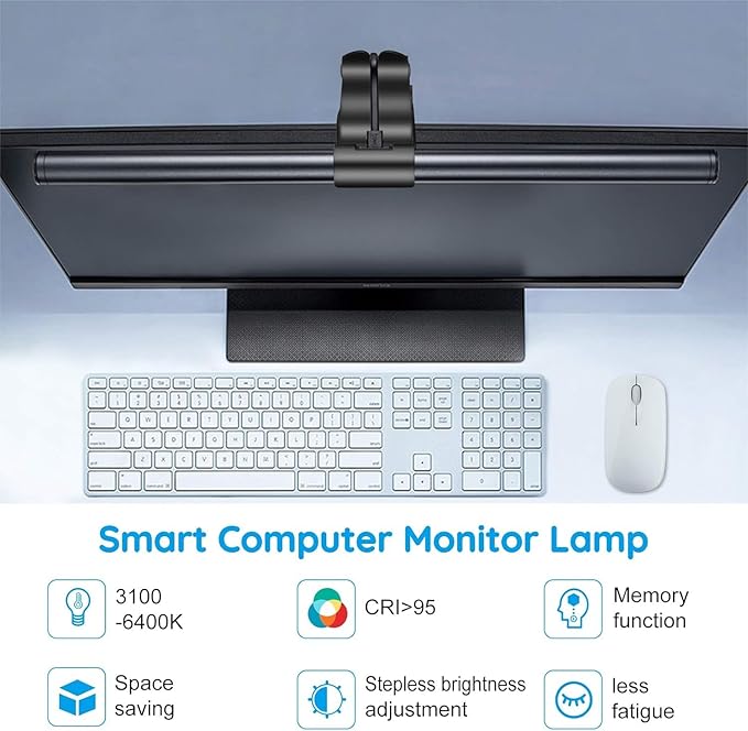 OOWOLF Monitor Light Bar with Backlight CRI≥95, Screen Light Bar, Desk Lamp for Eye-Caring,Dual Light,Filter Blue-Light,3-Color Mode,Memory Dimming,e-Reading Task Lamp,Computer Light for Home Office - LeafyLoom