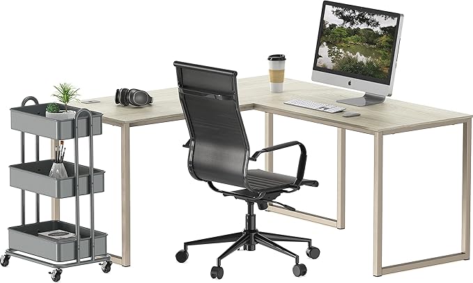 SHW Home Office 55-Inch Large L Shaped Corner Desk, 24" Deep, Maple - LeafyLoom