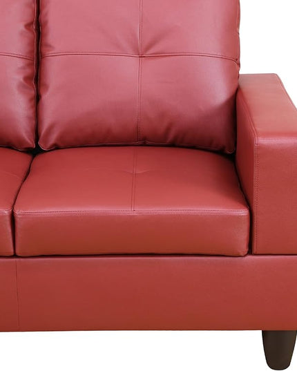 ROOMTEC Button L Shape 3 Piece Sectional Sofa Set, Upholstered Corner Couch with Storage Ottoman, Faux Leather Tufted Cushions, for Living Room, Apartment, Red, 103inch, Pink w/Left Chaise Lounge - LeafyLoom